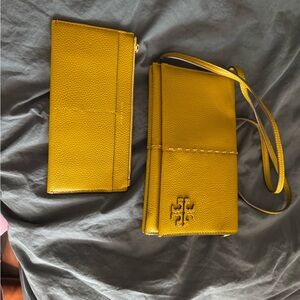 Tory Burch Mustard Leather Crossbody Bag and Wallet